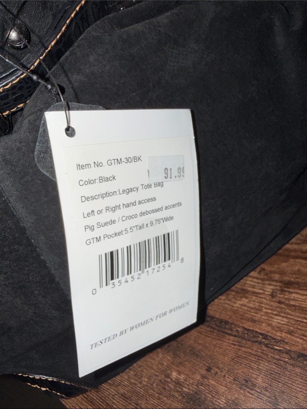 Black Suede Tote with Leather Trim and Stud Details - Picture 6 of 9